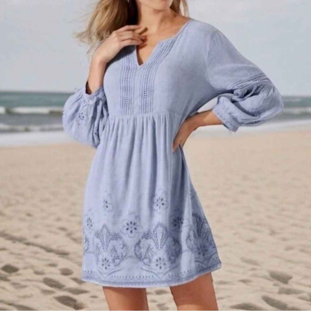 Tommy Bahama Billowy Blue St. Lucia Split Neck Dress